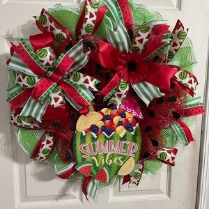 Festive Summer Vibes Wreath with Red and Green Accents